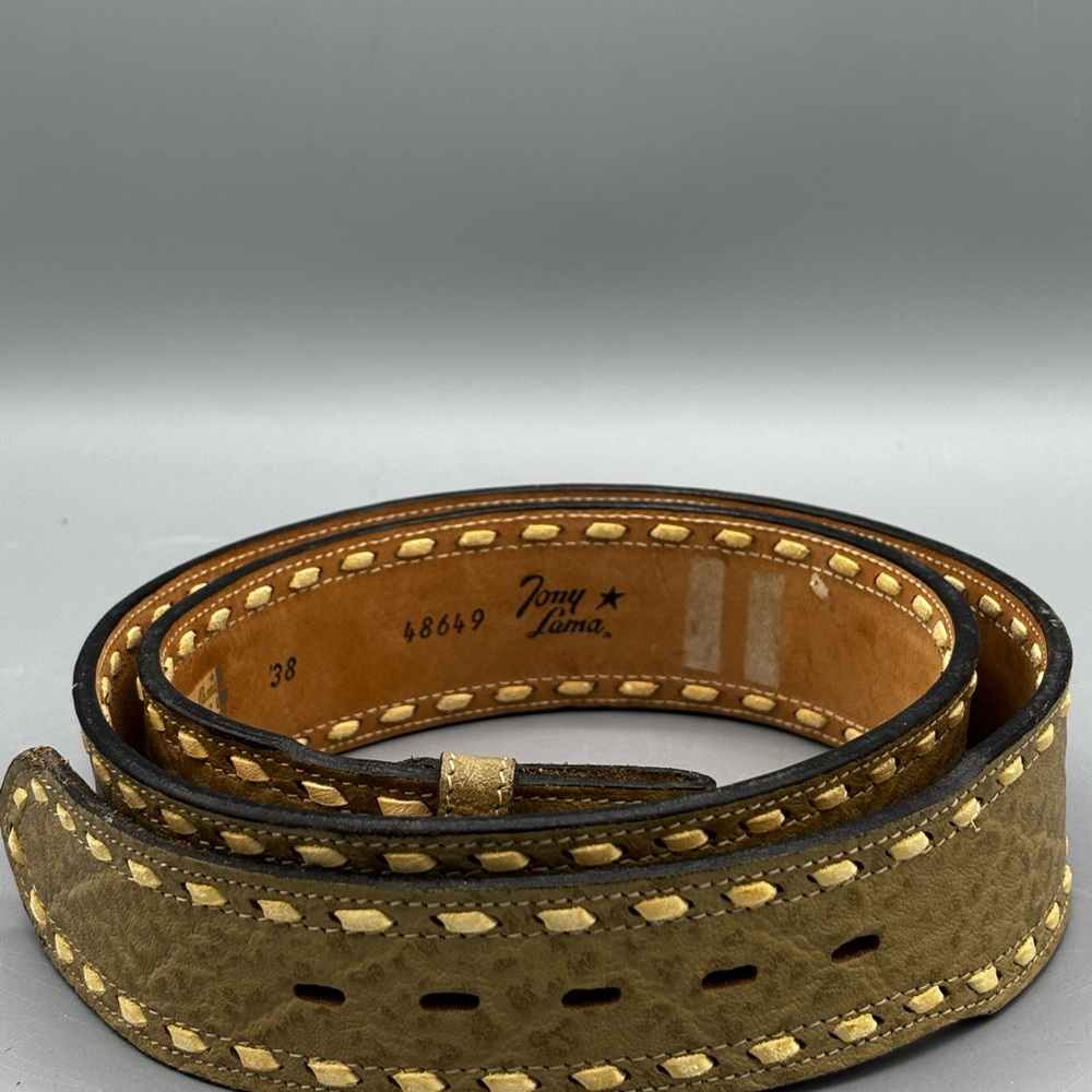 Tony Lama Olive Green Women's Leather Belt with Yellow Stitching